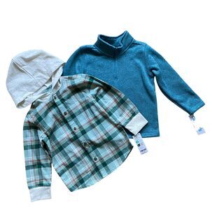 Lot 2 Carters Kids 3T Knit Fleece Lined Jacket and Flannel Shirt Blue NWT
